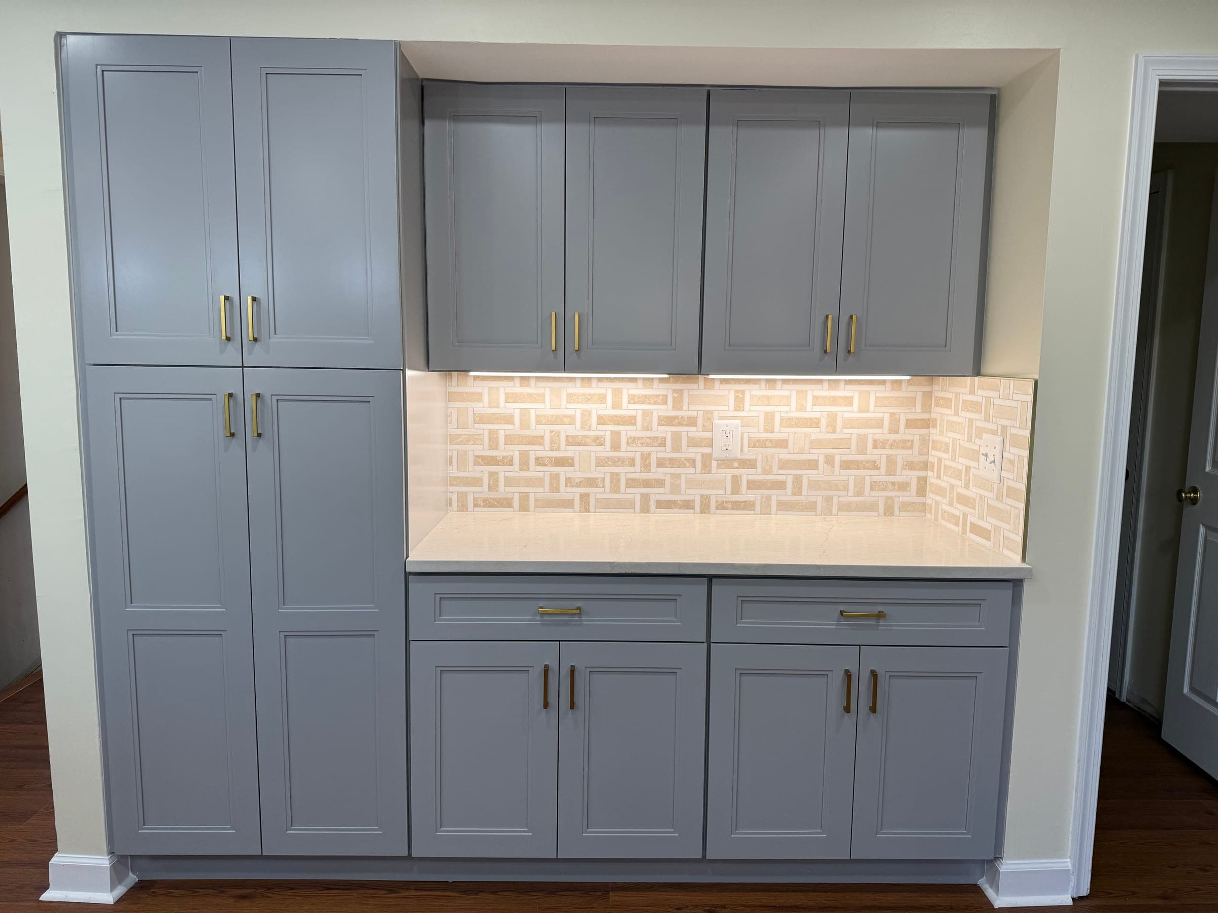 Gray Kitchen, Basketweave & Brass, Northern Virginia — finished work, photo 5